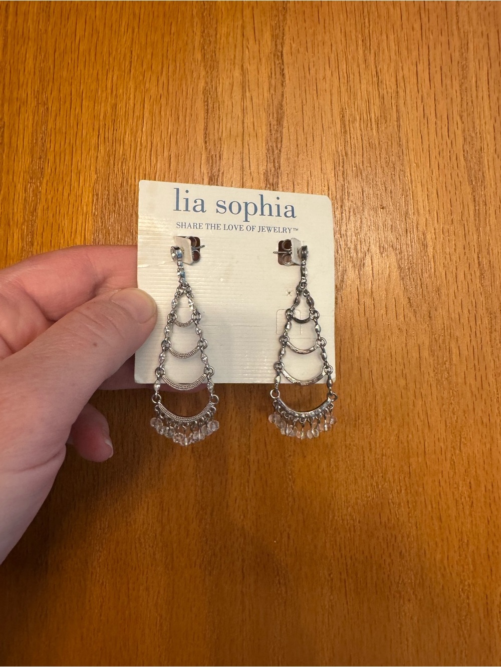 Lia Sophia Silver Chandelier Earrings with Clear Beads and Rhinestones